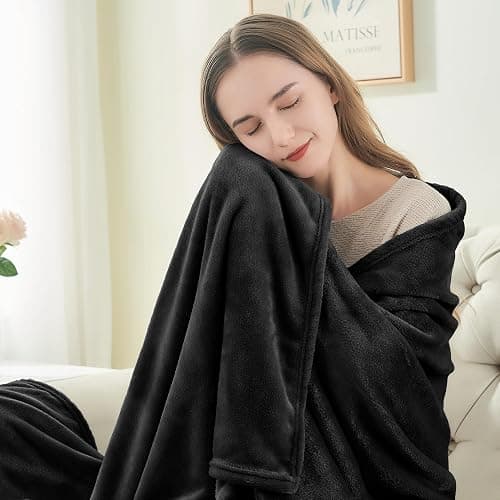 BEDELITE Fleece Blanket Black Throw Blankets for Couch & Bed, Luxury Plush Cozy Fuzzy Blanket 50x60 inches, Super Soft Warm Lightweight Throw Blanket for Travel Camping thumbnail 2