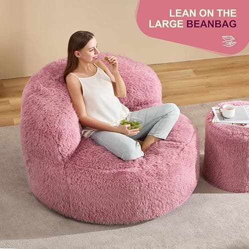 Hobestluk Bean Bag Chair Giant Bean Bag Chairs for Adults Big Bean Bag Chair with Memory Foam Filled Large Beanbags for Living Room, Bedroom (Pink, Standard) thumbnail 3