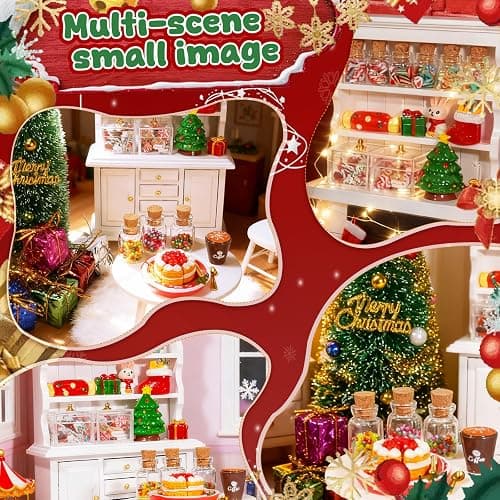 Rileryan 1:12 Scale Mini Christmas House Accessories Kit Christmas Miniatures Decorations Miniature Wooden Furnitures Bookshelf Desk Chair thumbnail 7