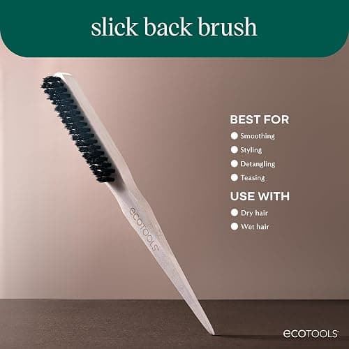 EcoTools Slick Back Hairbrush, Small Brush For The Perfect Ponytail Or Bun, Tease, Smooth, & Style Hair, Tame Frizz & Flyaways, Renewable Bamboo Handle & Vegan Boar Bristles, Cruelty-Free, 1 Count thumbnail 3