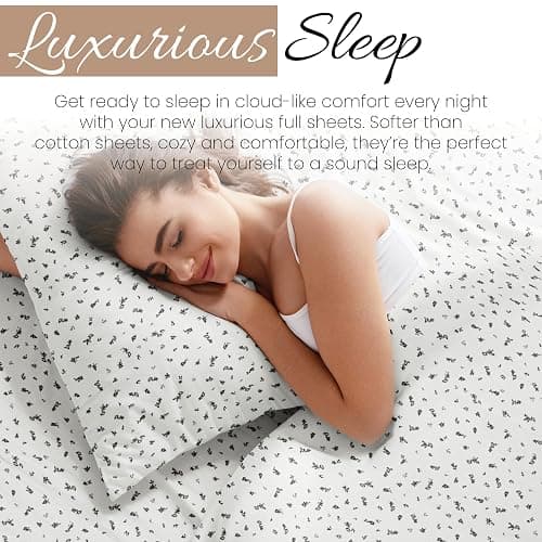 Linen Market Double-Brushed Patterned Microfiber Full Sheet Set 4 Piece – Oeko-TEX Certified Ultra Soft & Wrinkle-Free - 16" Deep Pocket Sheets - Easy Care Full Size - Spotted Leaves Light Gray thumbnail 7
