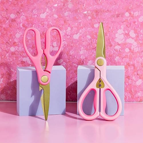 Paris Hilton All Purpose Kitchen Shears, Premium Stainless Steel Blades with Ergonomic Soft Grip Handles, 2-Piece Set, Pink thumbnail 2