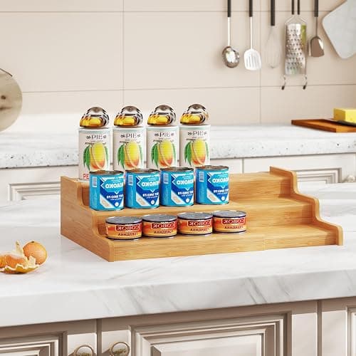 Expandable Bamboo Can Rack Organizer for Pantry, 3-Tier Adjustable Can Storage Holder, Soda Organizer Holds Up to 24 Cans, Canned goods Storage Display for Pantry, Cabinet, Countertop (patent pending) thumbnail 5