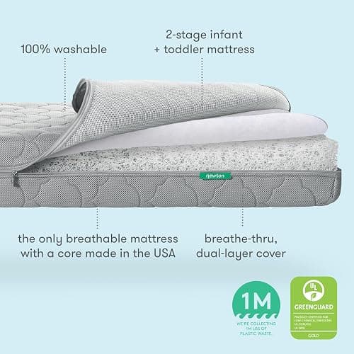 Newton Baby Crib Mattress and Toddler Bed - Ultra-Breathable Proven to Reduce Suffocation Risk, Washable Core & Cover, 2-Stage, Plush 5.5" Thick- Moonlight Grey thumbnail 8
