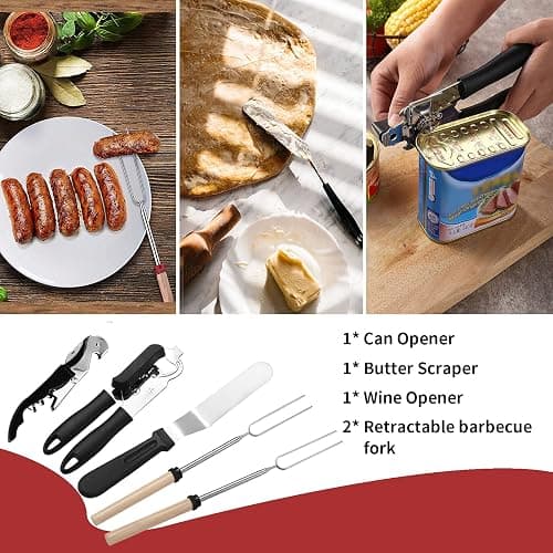 Portable Camping Kitchen Utensil Set-27 Piece Cookware Kit, Stainless Steel Outdoor Cooking and Grilling Utensil Organizer Travel Set Perfect for Travel, Picnics, RVs, Camping, BBQs, Parties and More thumbnail 6