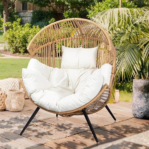Vongrasig Outdoor Wicker Egg Chair PE Rattan Chair with Cushion, Oversized Patio Lounge Chair for Outdoor, Indoor, Balcony, Backyard, Garden, Beige thumbnail 3