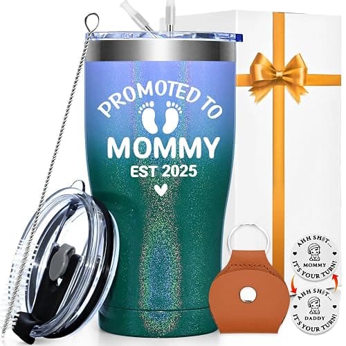 GINGPROUS 2025 New Mom Gifts, Promoted to Mommy Est 2025, Mothers Day Gifts for New Mom to be First Time Mama Pregnancy Must Have Baby Shower, 20oz Insulated Stainless Steel Travel Tumbler, Gradient - Image 1