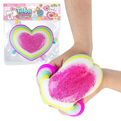 ORB Tabalicious Jumbo TABA Squishy Rainbow Heart Toy - Giant TABA Rainbow Colored Heart with Sparkling Center - Soft, Sticky TABA Squishies - Fun Squishy Fidget Stress Ball Toys for Kids and Adults - Image 1