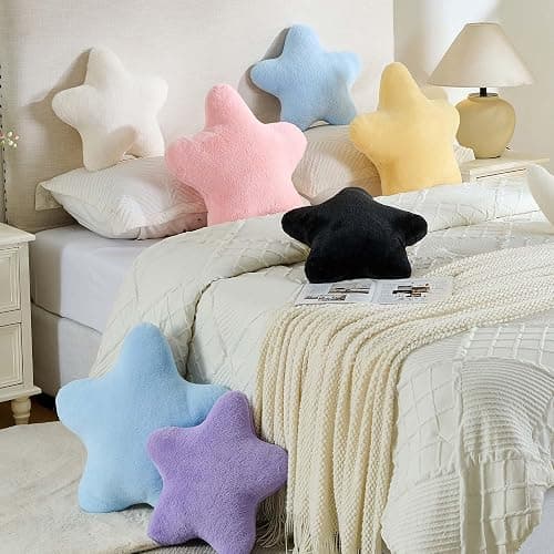CANGHI Star Pillow 15.7" Yellow Star Shaped Decorative Throw Pillow for Couch Bed Aesthetic Plush Floor Seating Cushions with Soft Faux Rabbit Fur for Sofa Bedroom Living Room thumbnail 5