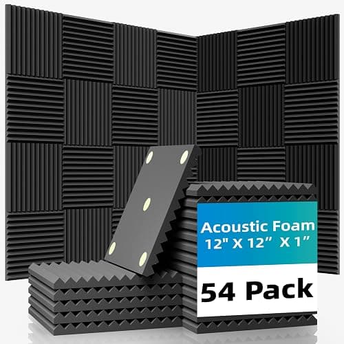 TEMGCUAM 54 Pack Acoustic Foam Wall Panels, 12 x 12 x 1 in | High-Density Sound Absorbing Panels for Studios, Gaming Rooms & Offices; Includes 270 Adhesive Pads for Easy Wall Application - Image 1
