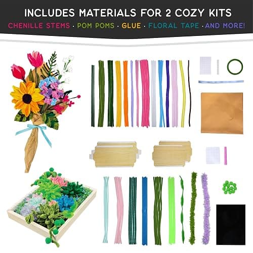 WeVeel Cozy Craftworks Chenille Stem Flower & Succulent Craft Kit for Adults – Create a Wildflower Bouquet and Succulent Box Garden – Relaxing DIY Botanical Arts & Crafts Set thumbnail 2