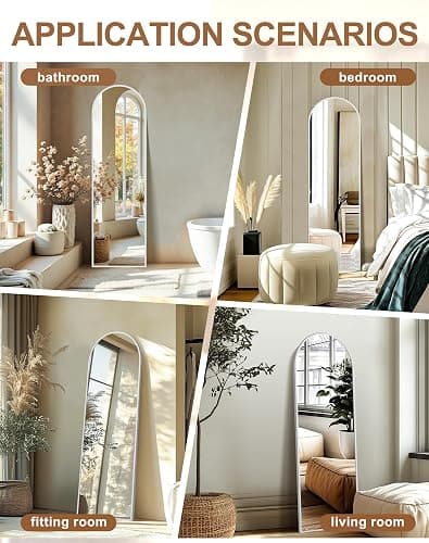 Delma Full Length Mirror, Large Floor Mirror for Wall, Bedroom, Bathroom, Living Room with Aluminium Frame (Stand, Arch 56x15, Silver) thumbnail 6