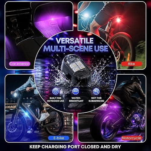 Wireless LED Lights for Car, Rechargeable Interior Car Lights | Remote Control, 8 Colors, 10 Modes, 3 Brightness Levels, USB-C Accent Lights for Car, Truck, Motorcycle & Bike thumbnail 8