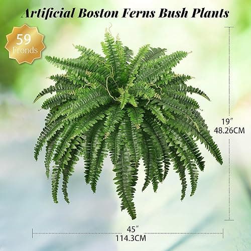 FOREST PRINCE 45" Fake Ferns, Realistic Large Artificial Bush Plants, 2 Artificial Boston Ferns with 59 Fronds for Outdoors Planter Indoor Home Garden Porch Decor thumbnail 3