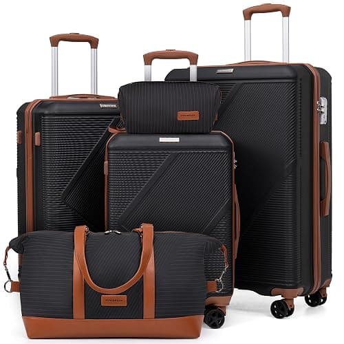 Luggage Sets 5 Piece, Suitcases with Wheels, Lightweight Travel Luggage Set with TSA Lock, ABS Hardshell Carry On Suitcase Set, Black - Image 1