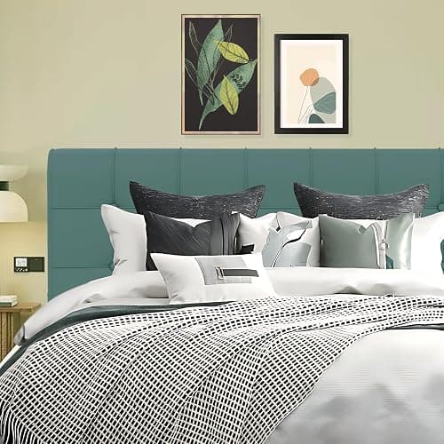 CQXMJT Twin Headboard, Tool-Free 60s Installation - 4" High-Density Foam Upholstered Headboard with Side Pockets, Non-Slip Linen Headboard for Dorm/Renter/Small Bedroom, Grass Green thumbnail 2