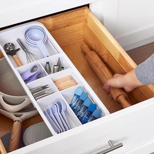 YouCopia DrawerFit Sliding Drawer Tray with Adjustable Dividers, Expandable Kitchen Storage Organizer, Speckled White thumbnail 6