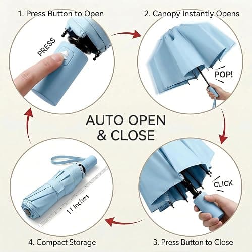 BAODINI Small UV Protection Travel Umbrella Compact for Rain and Sun UPF 50+ Windproof Portable 42 inch Umbrella for Women and Men thumbnail 6