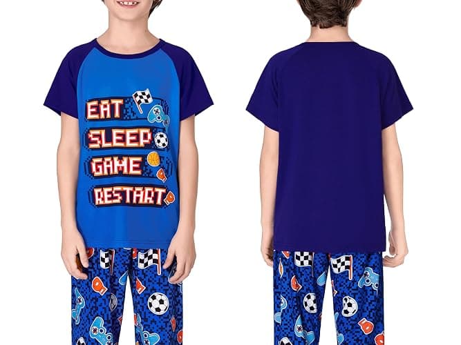 Beezizac Pajamas For Little Big Boys Cozy 3-Piece Soft Short Sleeves Shorts Set & Pants Cool PJ Kid Size 6-18 thumbnail 3
