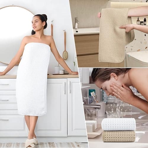 POLYTE 430 GSM Poly Blend Microfiber Quick Dry Waffle Bath Towel Set of 6 thumbnail 7