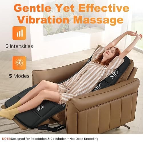 CILI Massage Mat Full Body,Massager Chair Pad,10 Vibration Motors & 5 Massage Modes,Back Massager for Bed,Massage Mattress Pad for Back,Heating Pad with Auto Shut Off, Gifts for Men,Women,Black thumbnail 2