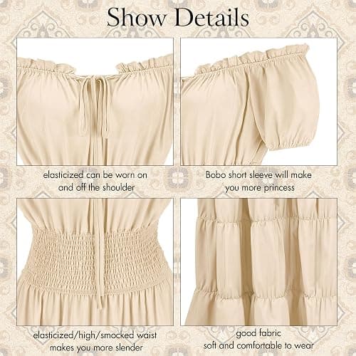 Zhitunemi Renaissance Costume Women Dress: Medieval Costumes for Women Renaissance Dresses - Peasant Cottagecore Theme Party thumbnail 5
