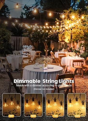 Outdoor String Lights, 55(50+5) FT 25 Bulbs IP65 Waterproof Patio Lights | Shatterproof Dimmable Hanging Connectable G40 Globe LED Outdoor Lights for Christmas, Backyard, Bistro, Porch thumbnail 8
