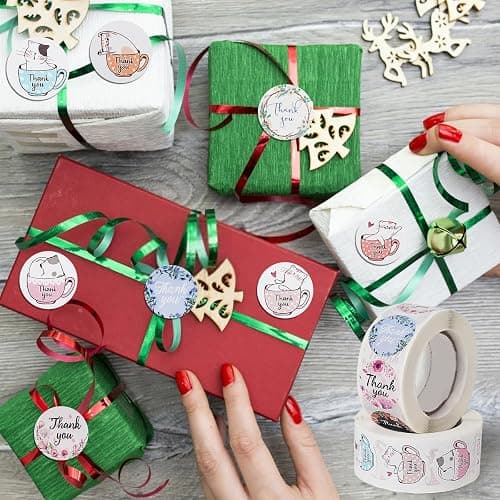 1000 Pieces Thank You Stickers, Round Seal Label Stickers for Greeting Cards Gift Envelopes Boxes Party Decoration Handmade (1'' and 2 Rolls) thumbnail 2