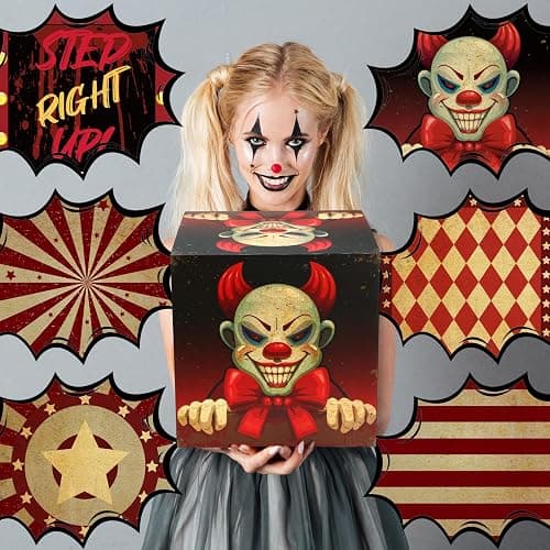 Tenceur 6 Pcs Large Halloween Creepy Carnival Decorations Circus Clown Box Outdoor Decorations Horror Circus Party Boxes Carnival Circus Theme Party Decorations for Horror Haunted House Supplies thumbnail 4