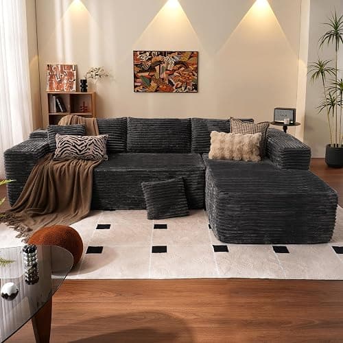 ovios 104" Cloud Sectional Couch with L-Shape Chaise,Modern Modular Sofa with Deep Seat, Upholstered Couches for Living Room Bedroom,No Assembly Required, Grey (Plush Corduroy Fabric) thumbnail 2