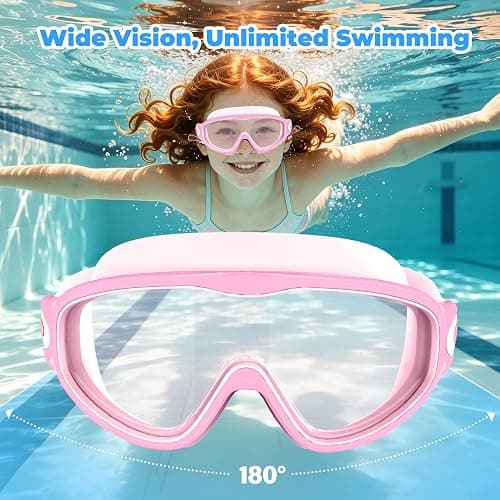 YLKJSWIM Swim Goggles for Kids 3-15 with Earplugs Large Frame Anti-Fog/UV Swimming Goggles for Boys Girls Toddler 2PCS thumbnail 4