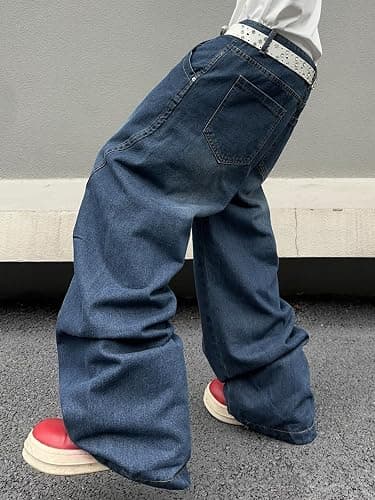 DFGIGT Men's Irregular Sutures Y2k Hip Hop Baggy Jeans Wide Leg Denim Pants Casual Loose Fit Trousers Streetwear thumbnail 5