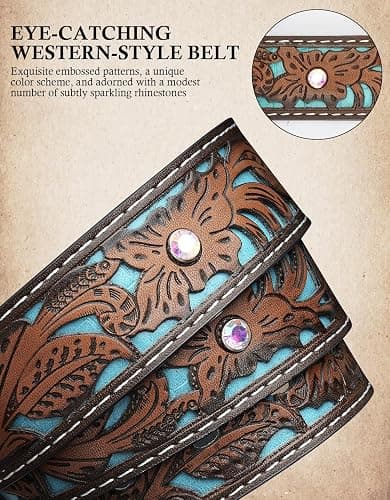 Kicoroiny Western Belts Vintage Cowgirl Cowboy Country Belt for Woman Men Gifts, Carved Buckle-Belts for Jeans Pants Dresses thumbnail 3
