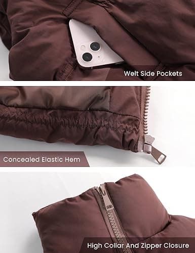 Athlisan Womens Cropped Puffer Vest Zip Up Stand Collar Lightweight Sleeveless Padded Gilet with Pockets thumbnail 3