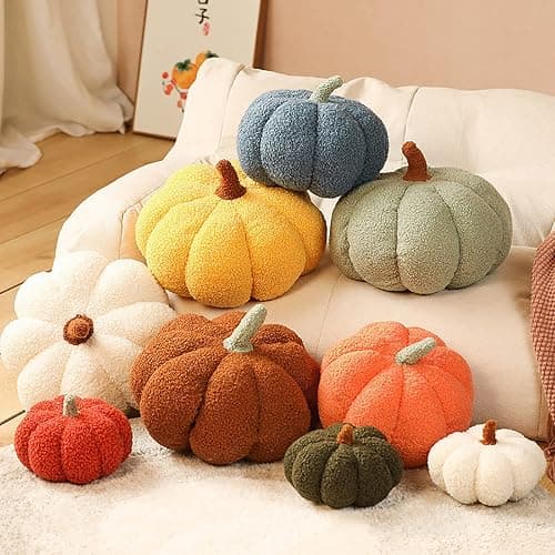 Halloween Pumpkin Pillow Decor, Pumpkin Plush Pillow Fleece Stuffed Pumpkins Decoration Halloween Pumpkins Throw Pillow for Couch, Soft Halloween Pumpkin Decor Gifts (8 Inch,White) thumbnail 2