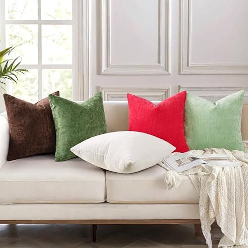 decorUhome Chenille Reddish Brown Throw Pillow Covers 18x18 Inch Set of 2, Decorative Soft Couch Pillow Covers Solid Dyed Accent Farmhouse Neutral Square Pillow Cases for Sofa thumbnail 8