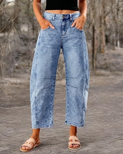 GRAPENT Barrel Jeans for Women Trendy High Waisted Wide Leg Baggy Cropped Relax Fit Stretch Denim Trouser Ankle Pants thumbnail 8