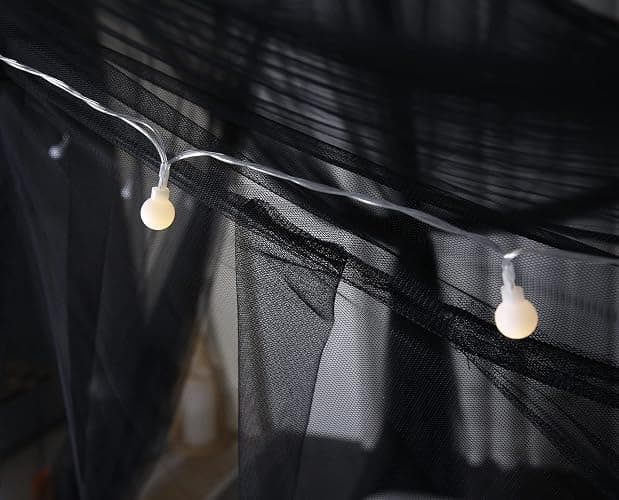 Mengersi Canopy Bed Curtains with Lights,Elegant Bed Canopy Curtains Bed Netting for Full Queen King Size Bed,Halloween Decoration,Gothic Black Room Decor Aesthetic thumbnail 6
