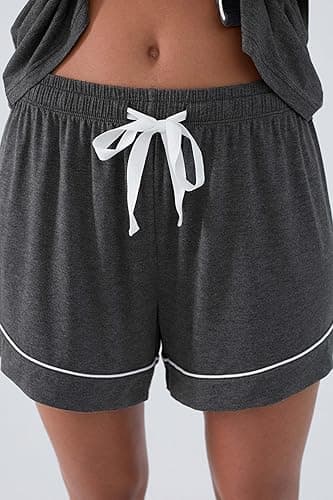 Cherrydew Women Bamboo Viscose Super Soft Comfy Summer Cooling Short Sleeve Button Down Pajama Shorts Set S-XXL thumbnail 8