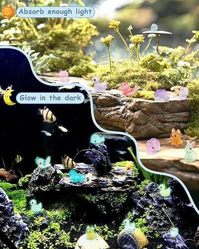 FIVEIZERO 100PCS Luminous mini Resin Animals - 20 Styles Multiple Colors per Style Glow in The Dark Plastic Tiny Animals Figures for Dollhouse, Fairy Garden, Aquarium, Party Favors & DIY Craft Decor thumbnail 3