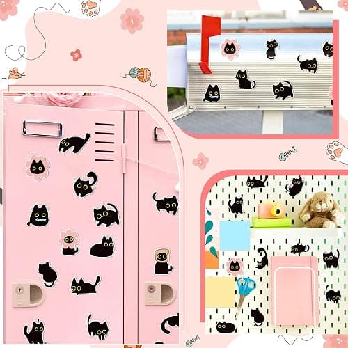 MALLMALL6 24Pcs Cute Black Cat Fridge Magnets, Novelty Gift for Cat Lover, Spring Refrigerator Magnetic Sticker Decor Accessories with Flower Bread Fish for Home Kitchen Office Locker Mailbox Door thumbnail 6