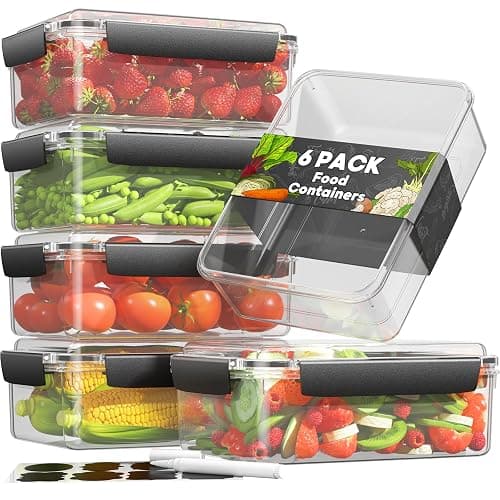 KEMETHY 7 Cup Food Storage Containers with Lids, 6 Pack Plastic Food Containers, BPA Free Meal Prep Containers Reusable, Freezer Microwave Dishwasher Safe, Includes Labels & Pen - Image 1