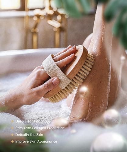 POPCHOSE Dry Brushing Body Brush, Natural Bristle Dry Skin Exfoliating Brush Body Scrub for Flawless Skin, Cellulite Reduction, Lymphatic Drainage and Blood Circulation Improvement thumbnail 9
