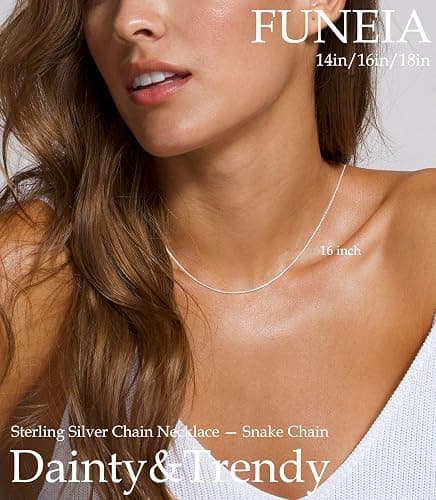 FUNEIA 925 Sterling Silver Necklace for Women Trendy Dainty Real Silver Chain Necklace Simple Thin Box Chain Beaded Chain Snake Chain Herringbone Necklaces Jewelry 14/16/18 Inch thumbnail 2
