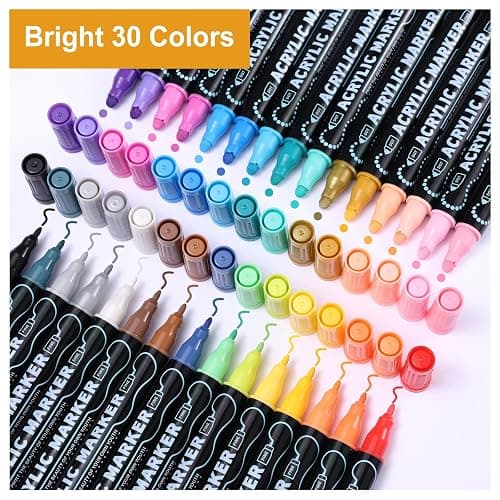 nauets 30 Colors Dual Tip Acrylic Paint Markers, Dot & Fine Tip Acrylic Paint Pens for Rock, Wood, Fabric, Canvas, Glass, Scrapbook, Paper, Ceramic, Egg, DIY Craft Art Gift- Classroom&School Supplies thumbnail 6