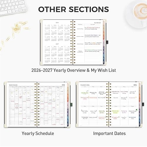 RETTACY 2026 Planner, Weekly and Monthly, Medium Size (5.7" x 8.3"), Jan - Dec 2026, Agenda, Calendar, 12 Month Tabs, Hardcover, 100 GSM Thick Paper, Spiral-bound (Black) thumbnail 5