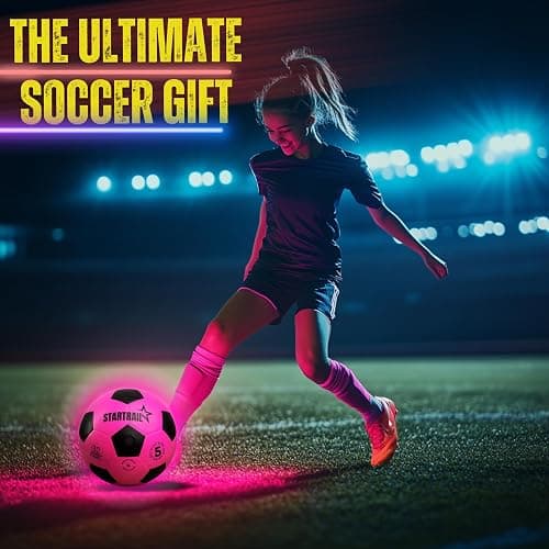 Glow in the Dark Soccer Ball | Sports Gift for Girls Ages 6-15 | LED Light-Up Ball with 3 Extra Batteries and Pump | Pre-Installed Batteries | Size 5 | Indoor & Outdoor Fun Gift for Kids & Teens 8-15 thumbnail 2