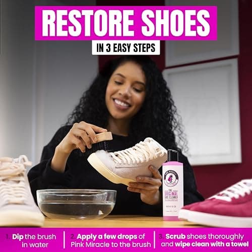Pink Miracle Shoe Cleaner Kit with Bottle and Brush For Fabric Cleaner For Leather, Whites, Suede and Nubuck Sneakers thumbnail 5