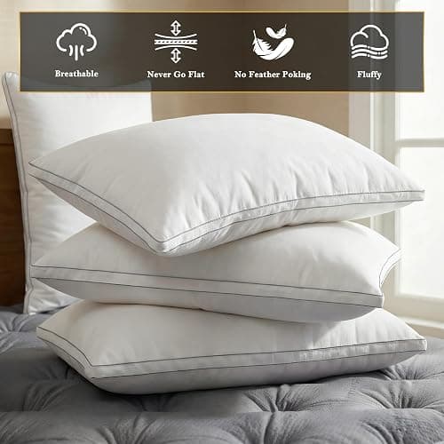 Homotive Feather Pillows Queen Size Set of 2 Goose Down Pillows with 100% Breathable Cotton Cover, Hotel Collection Bed Pillows for Sleeping, Soft Support for Back, Stomach and Side Sleepers thumbnail 8