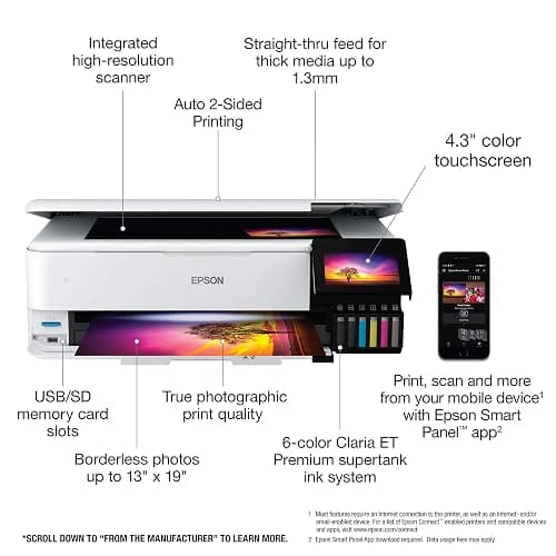 Epson EcoTank Photo ET-8550 Wireless Wide-format Color All-in-One Supertank Printer with Scanner, Copier, Ethernet and 4.3-inch Color Touchscreen thumbnail 4